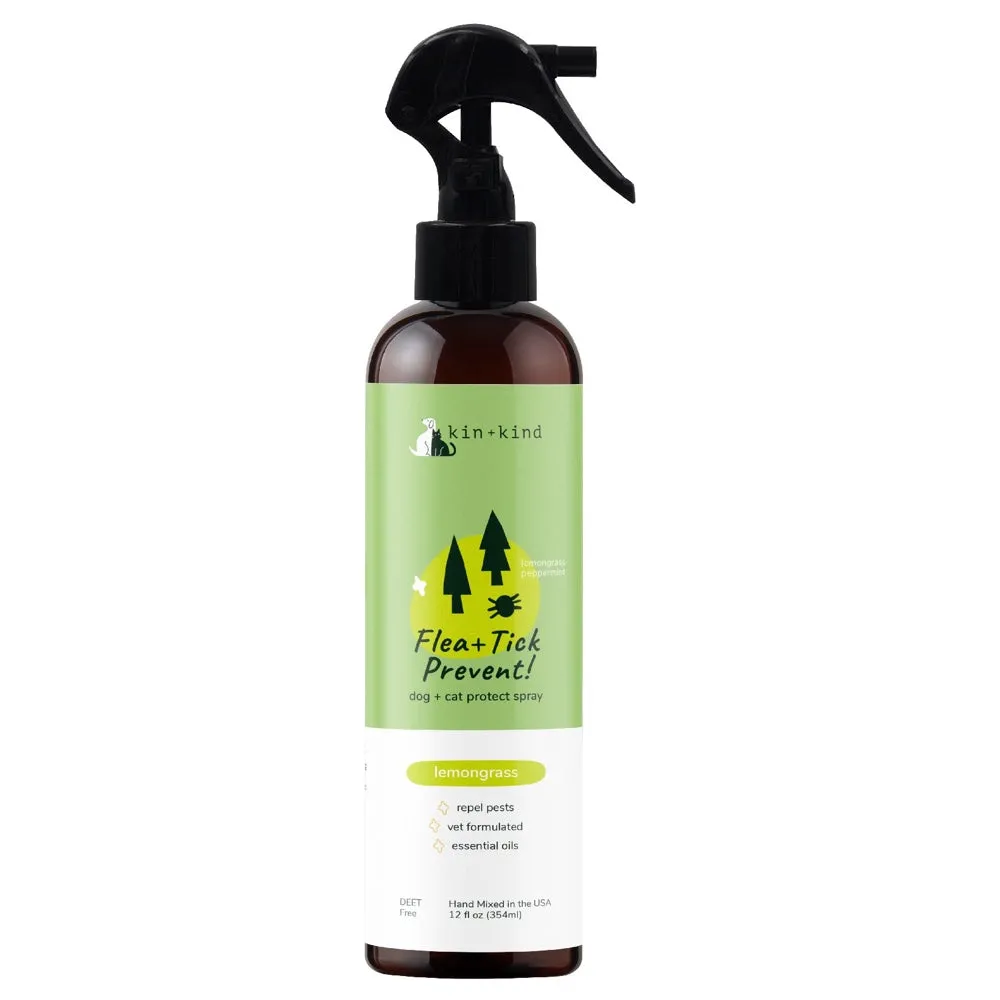 10% OFF: Kin Kind Flea & Tick Prevent Spray For Cats & Dogs (Lemongrass Scented) 12oz