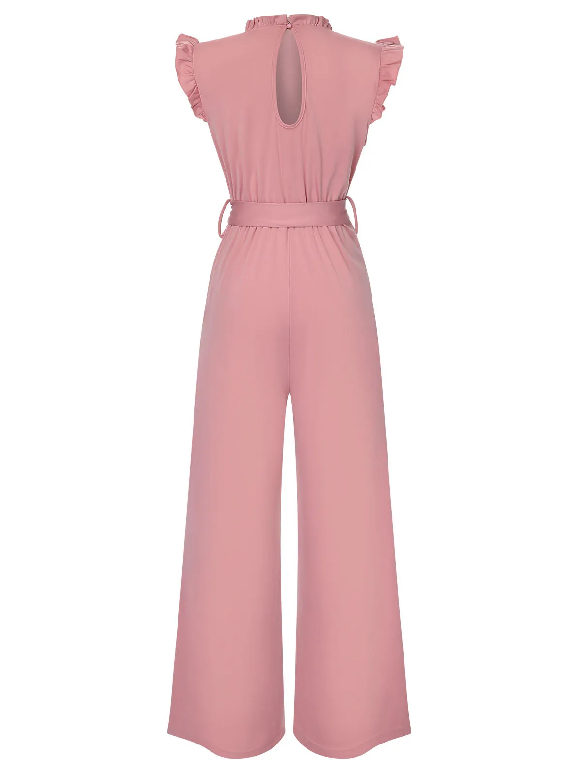 1960s Ruffles Sleeve High Waist Wide-Leg Belted Jumpsuit