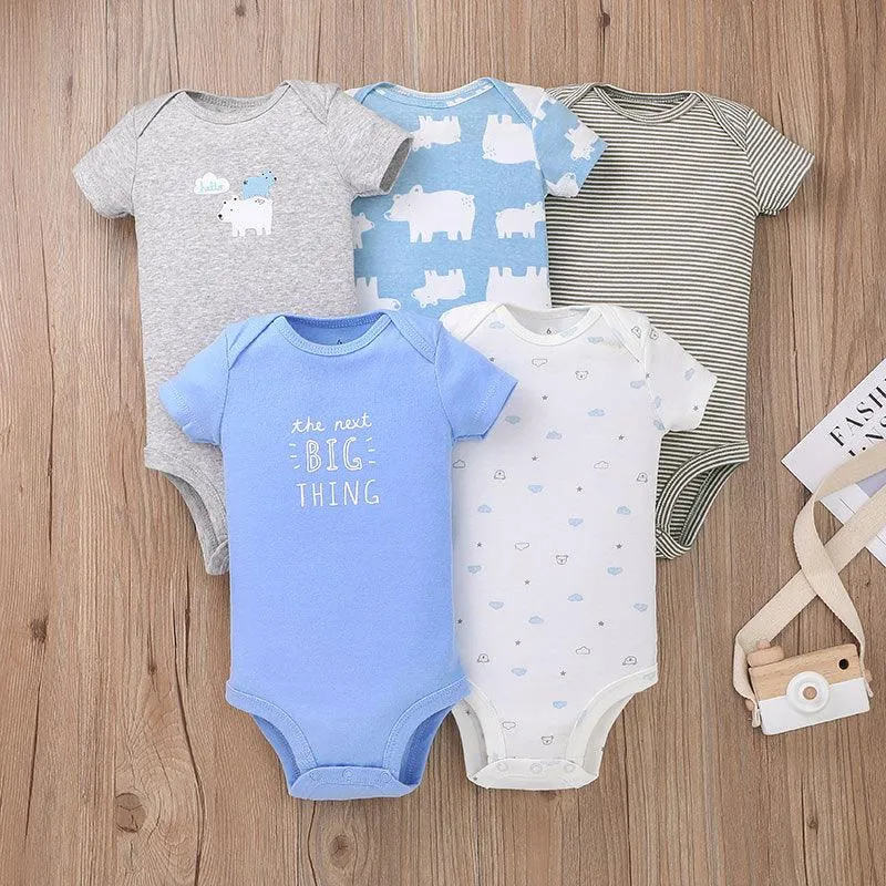 5PCS 2021 Unisex Baby Suit Cartoon Fashion Summer Short Sleeve Rompers