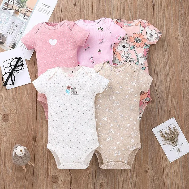 5PCS 2021 Unisex Baby Suit Cartoon Fashion Summer Short Sleeve Rompers