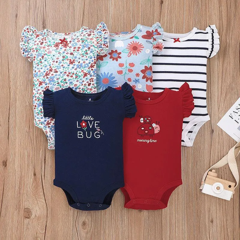 5PCS 2021 Unisex Baby Suit Cartoon Fashion Summer Short Sleeve Rompers