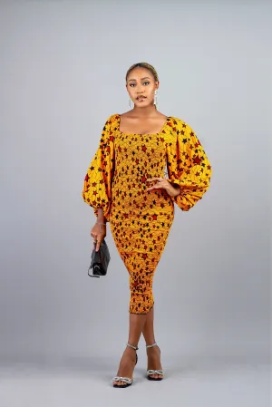 African Print Yetunde Smoky Bodycon Midi Dress | Amazin Apparels