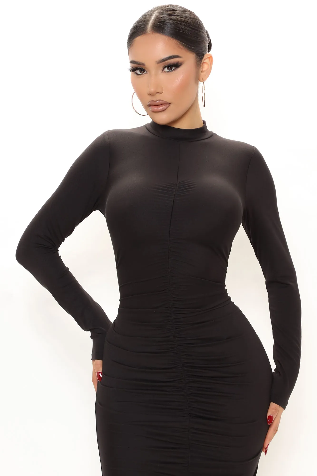 Ava Ruched Mini Dress - Black