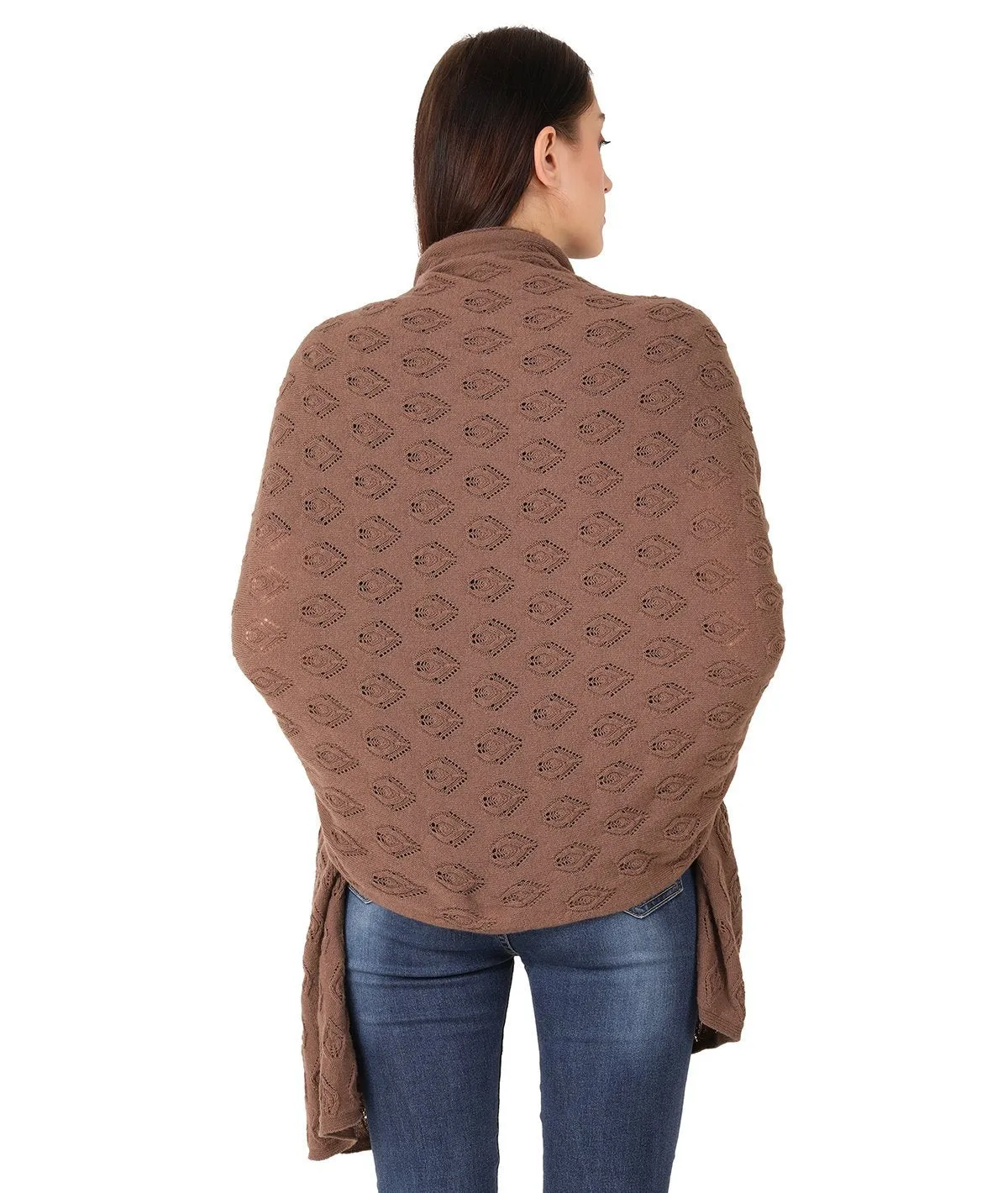 Avery - Coffee Color Lambswool & Nylon Knitted Shawl Wrap