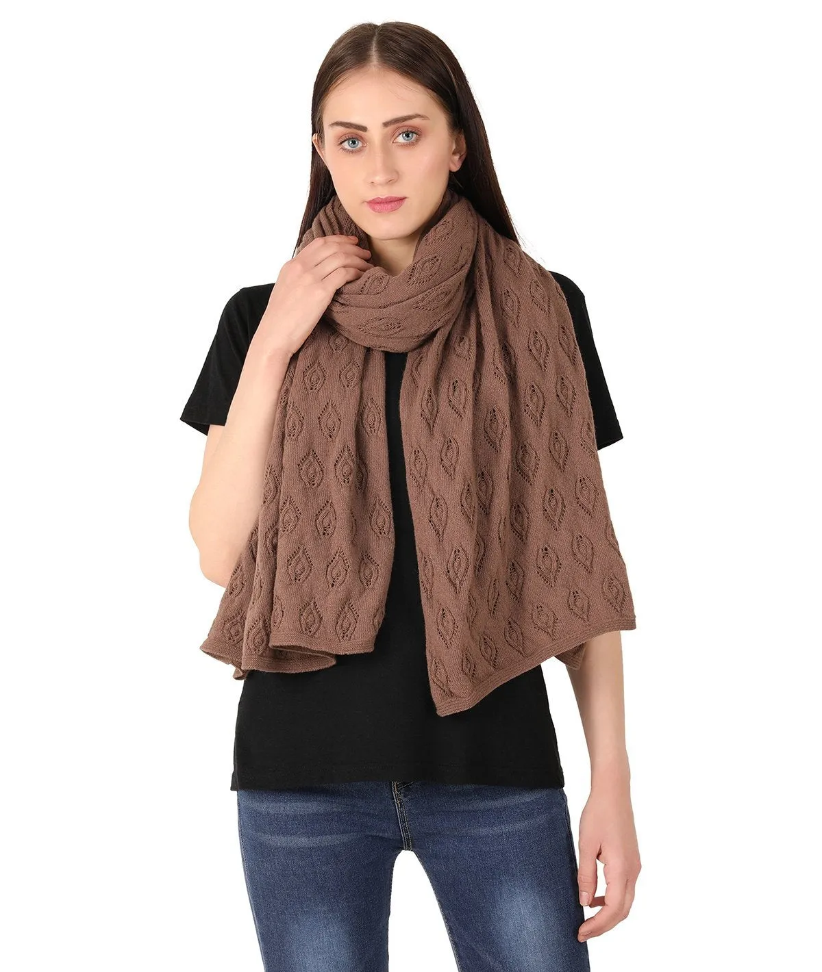 Avery - Coffee Color Lambswool & Nylon Knitted Shawl Wrap