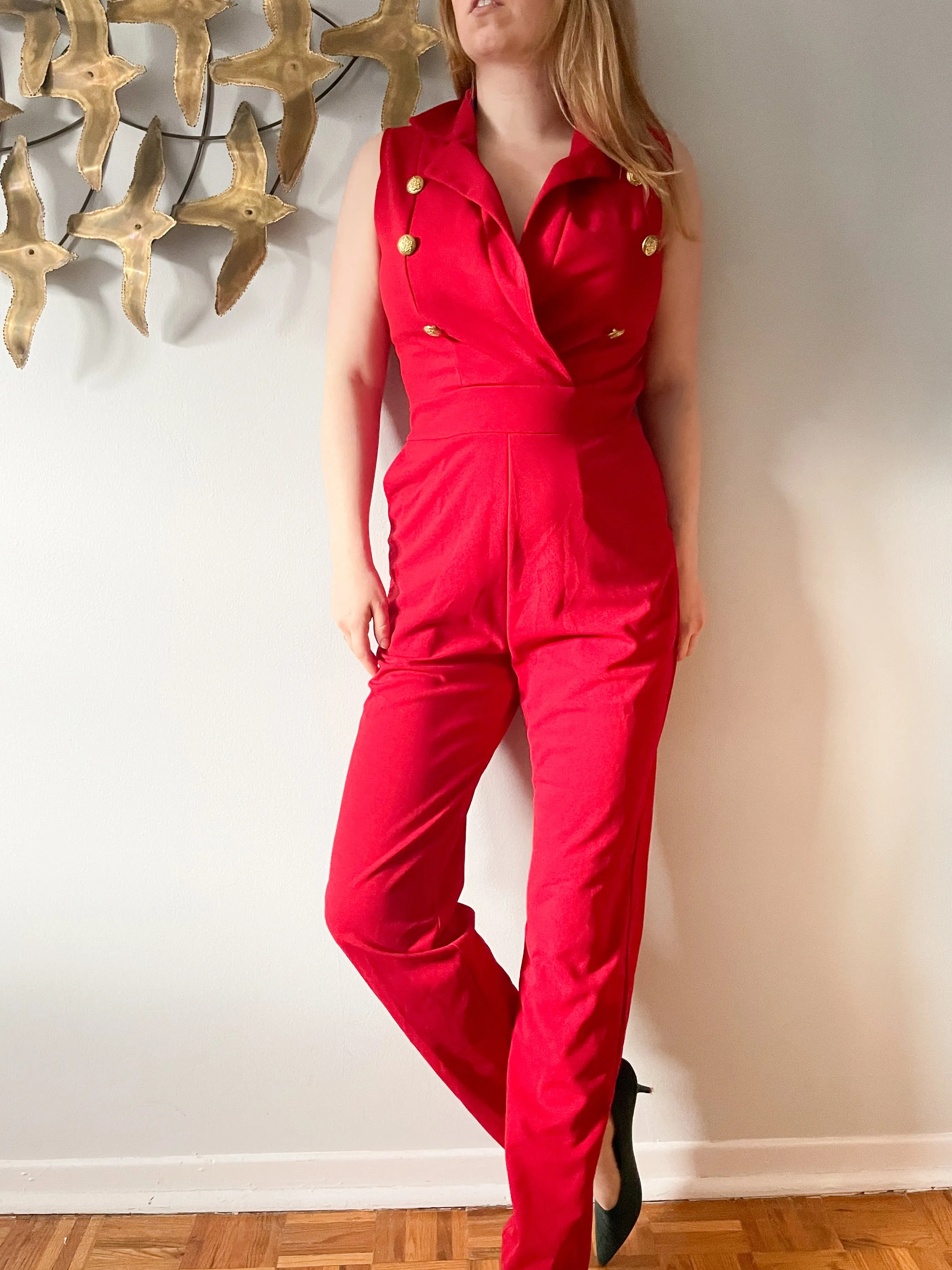 AX Paris Red Gold Button Jumpsuit NWT - Medium