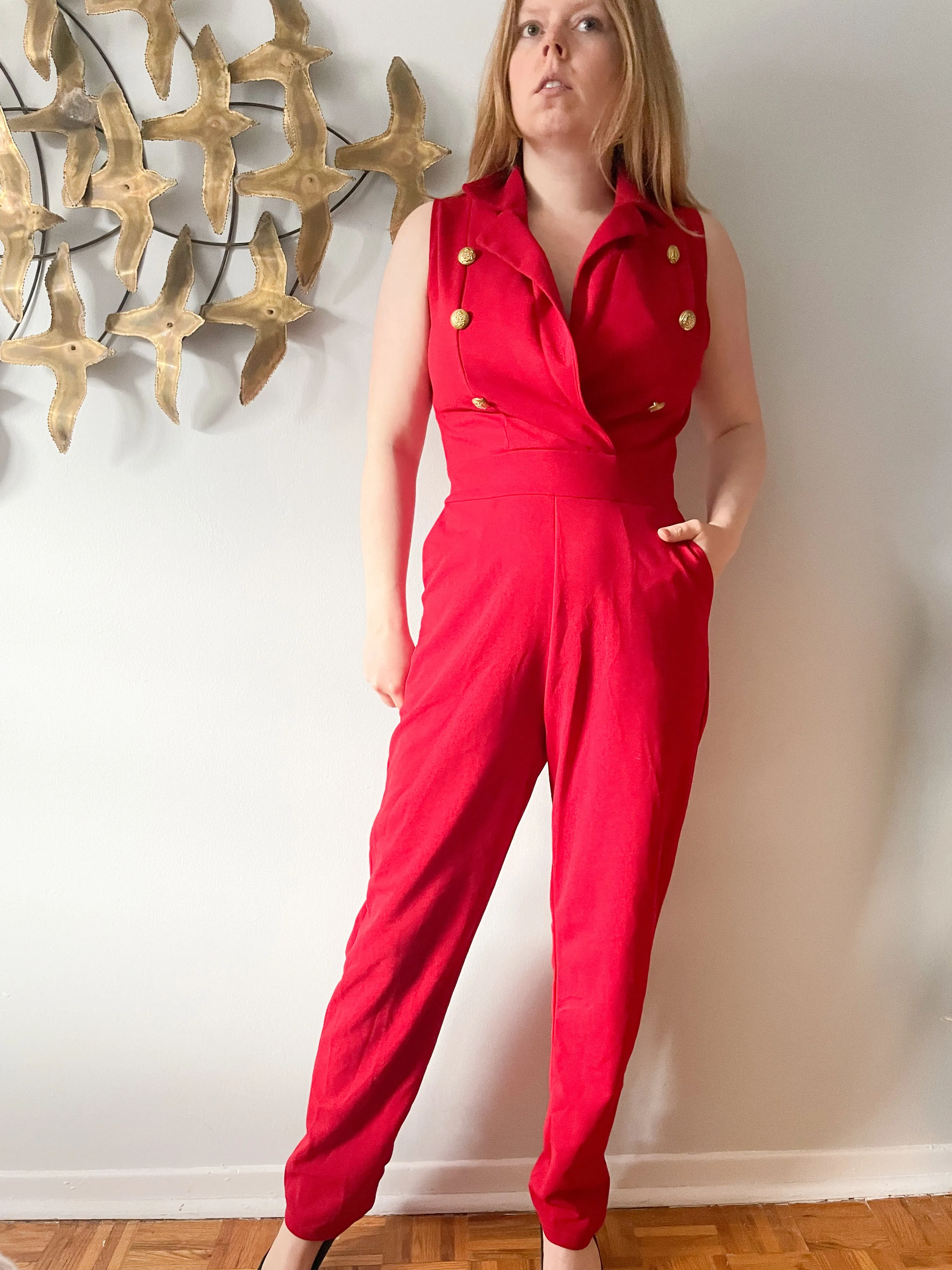 AX Paris Red Gold Button Jumpsuit NWT - Medium