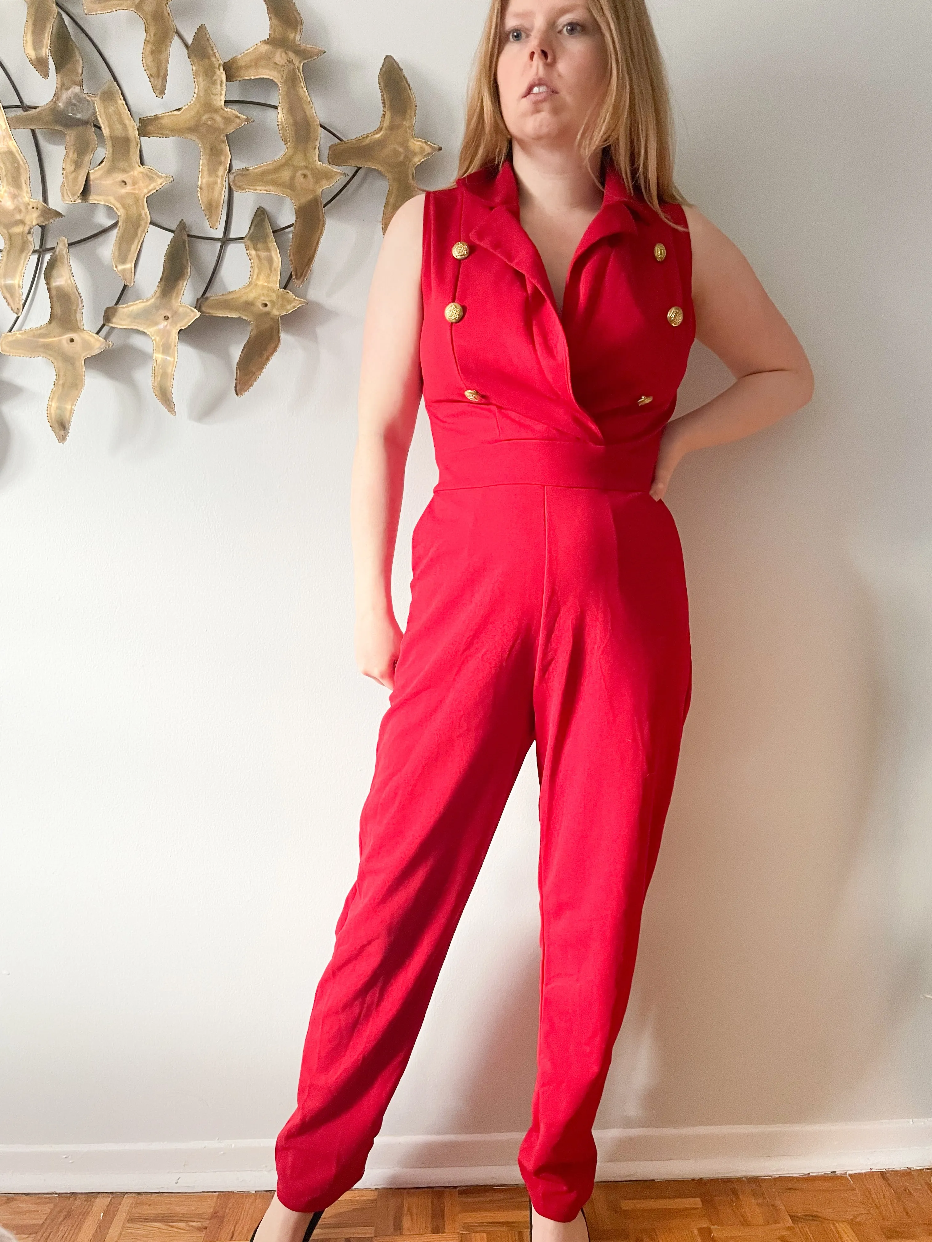 AX Paris Red Gold Button Jumpsuit NWT - Medium