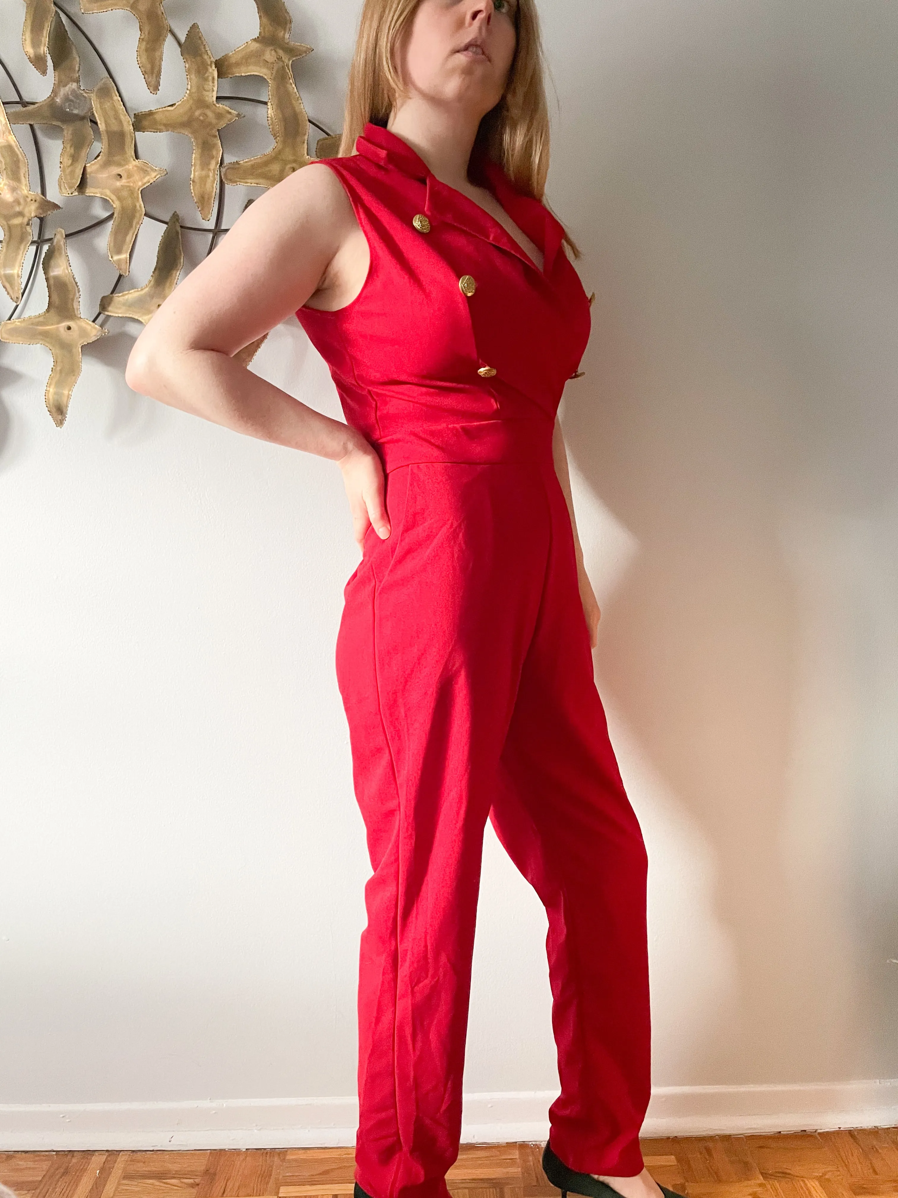 AX Paris Red Gold Button Jumpsuit NWT - Medium