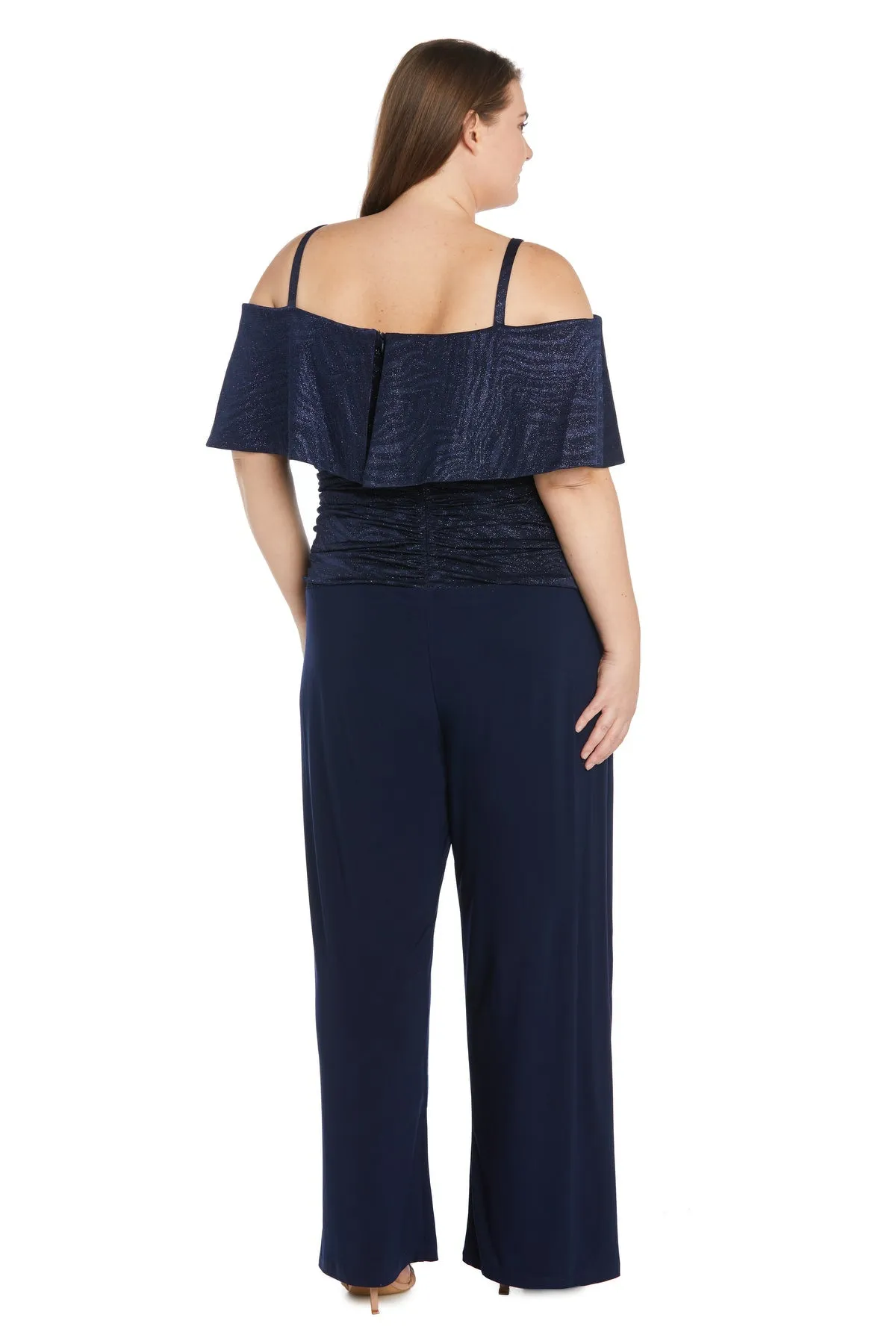 Banded Cold Shoulder Strap Detail Ruched Jumpsuit - Plus