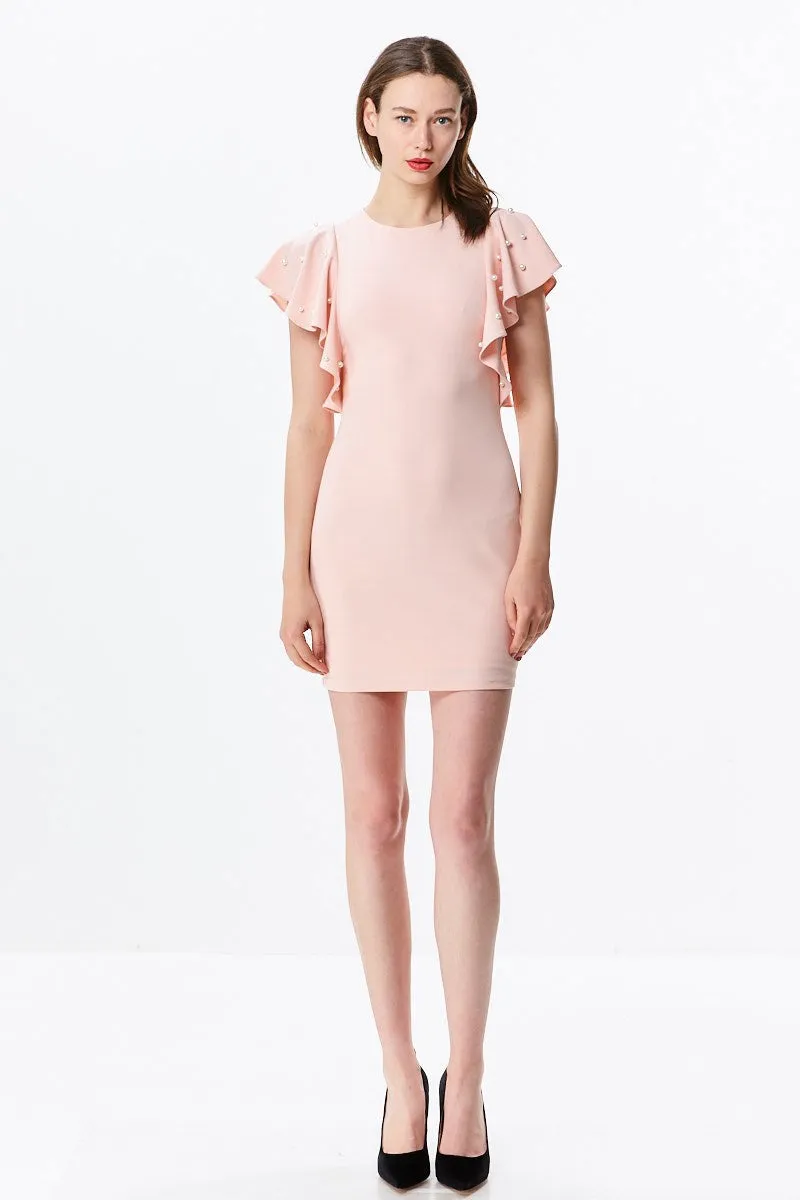 Bodycon Dress with Flutter Pearl Sleeves