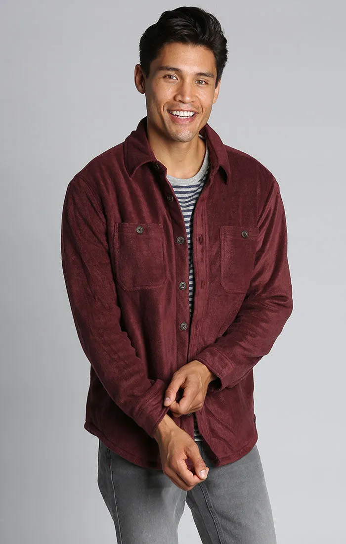 Burgundy Sherpa Polar Fleece Shirt Jacket