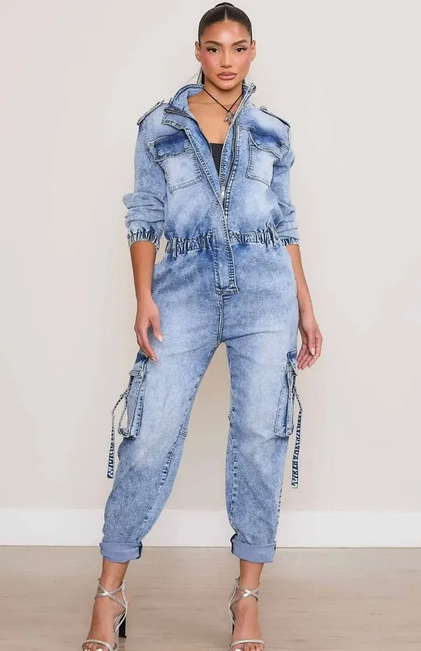 Cargo Denim Jumpsuit