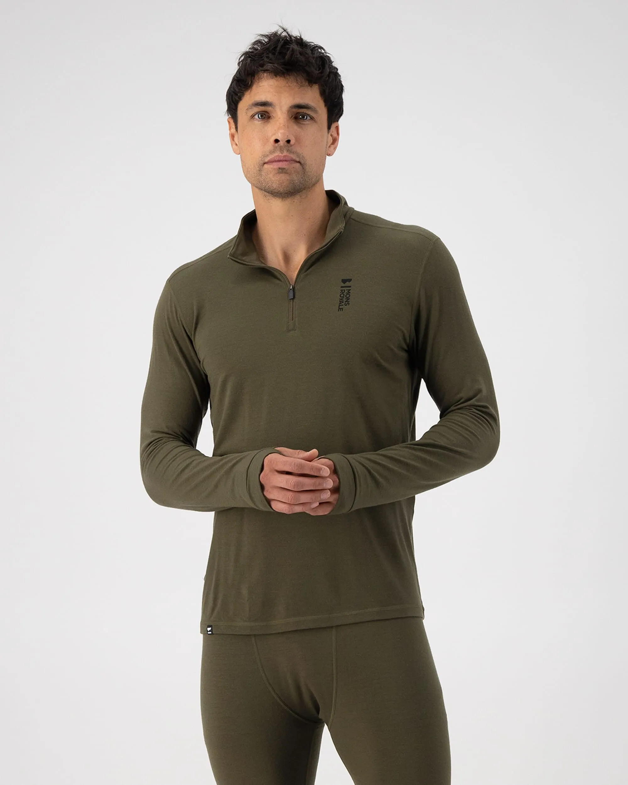 Cascade Merino Base Layer 1/4 Zip Long Sleeve - Dark Olive