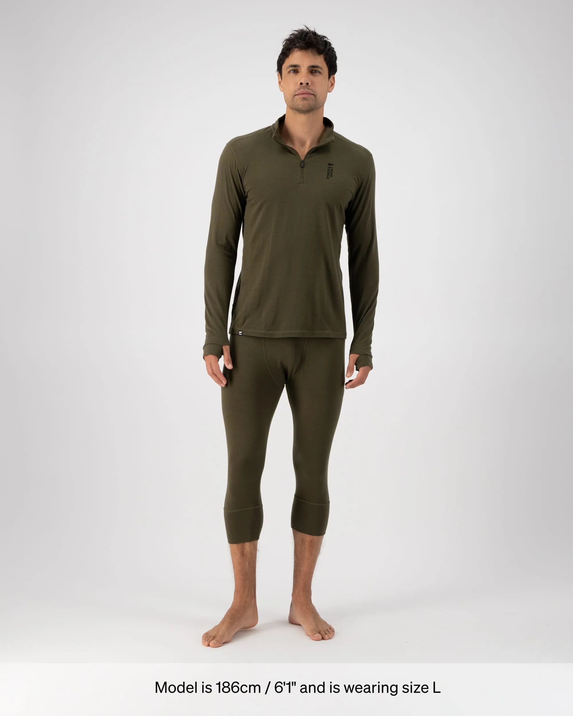 Cascade Merino Base Layer 1/4 Zip Long Sleeve - Dark Olive