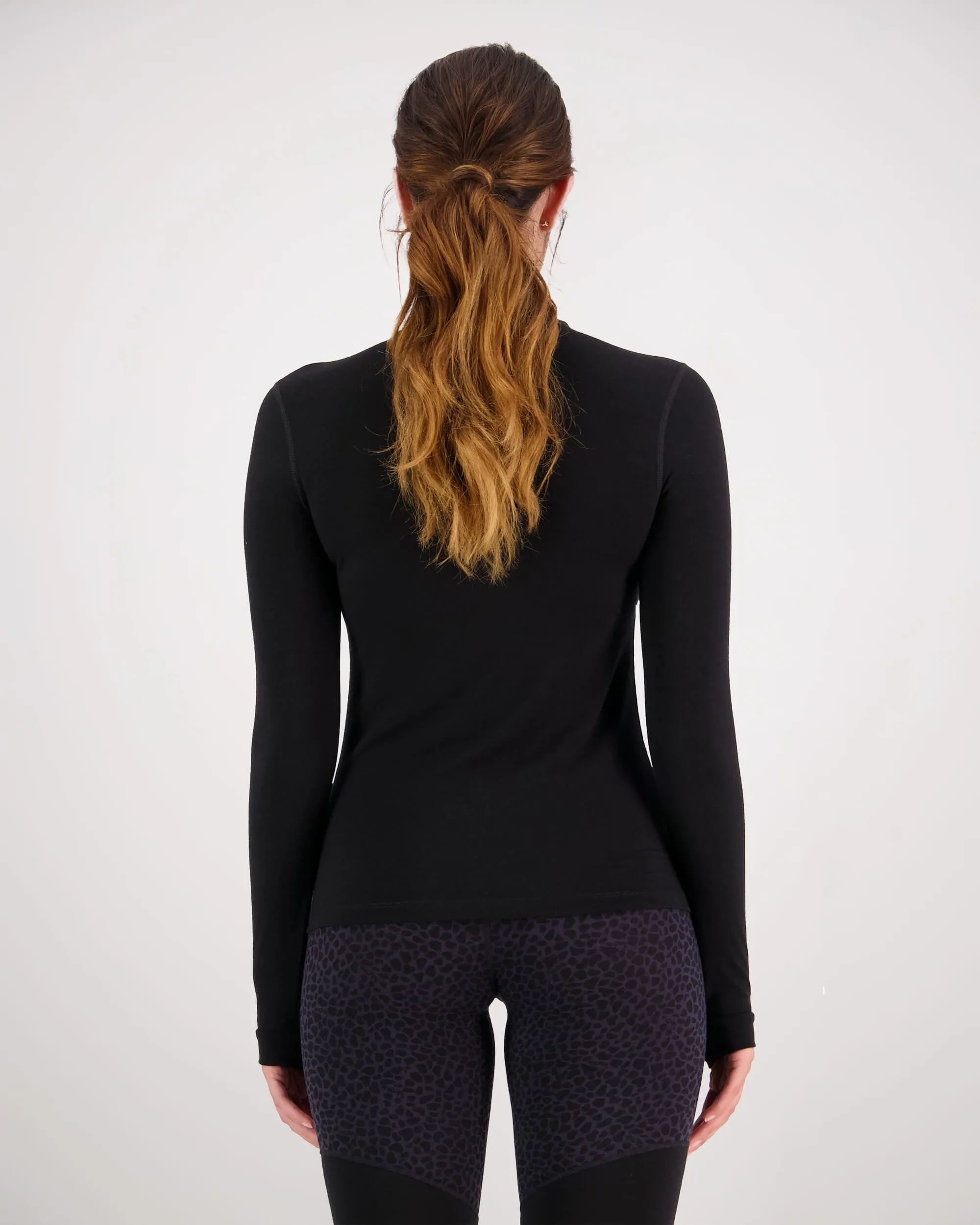 Cascade Merino Base Layer Mock Neck Long Sleeve - Black