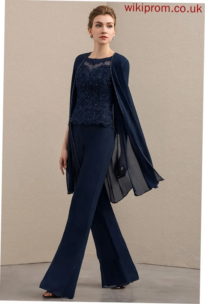 Chiffon Elsa Bride Neck Scoop Mother of the Bride Dresses the Beading Mother Lace Jumpsuit/Pantsuit With Floor-Length Dress of