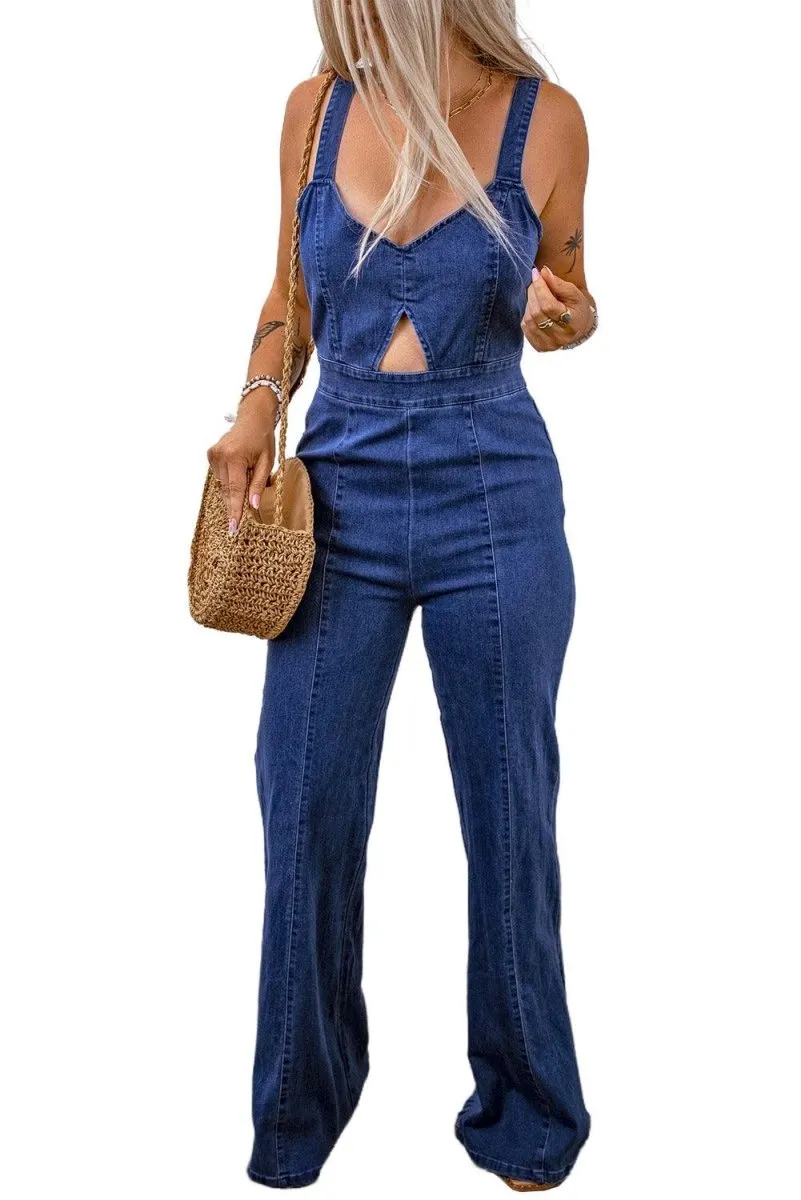 Denim Zipped Cutout Jumpsuit