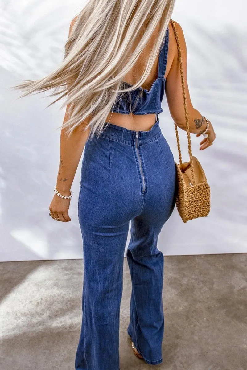 Denim Zipped Cutout Jumpsuit