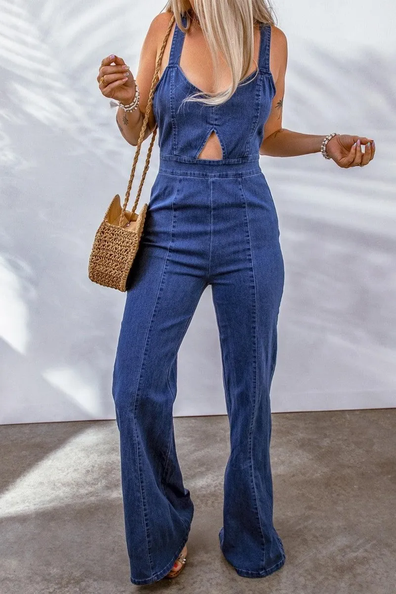 Denim Zipped Cutout Jumpsuit