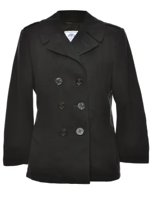 Double Breasted Black Peacoat - S