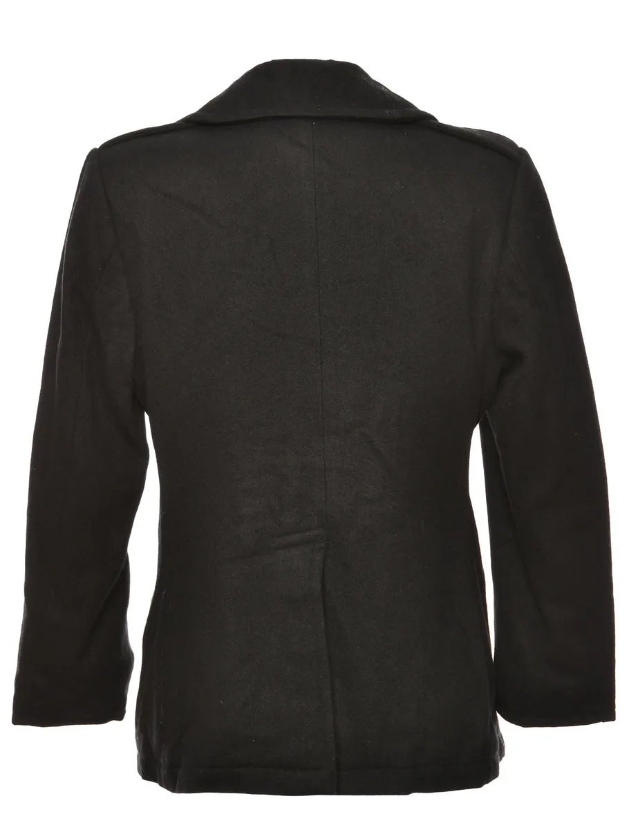 Double Breasted Black Peacoat - S