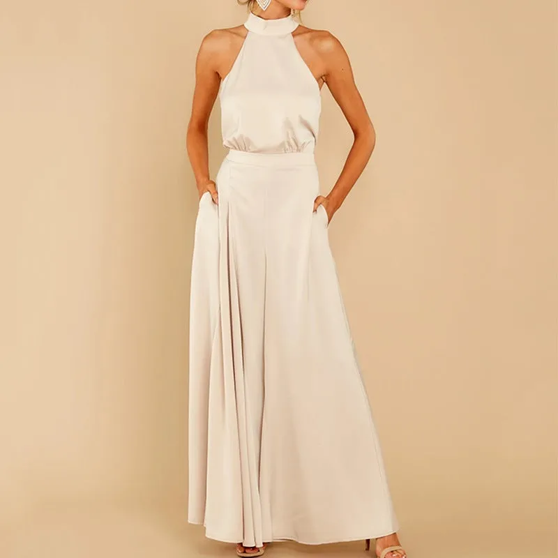 Dunnmall Satin Pocketed Maxi Jumpsuit