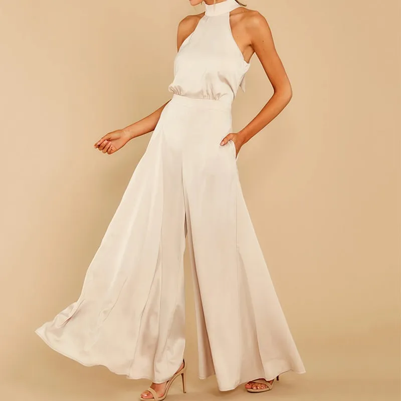 Dunnmall Satin Pocketed Maxi Jumpsuit