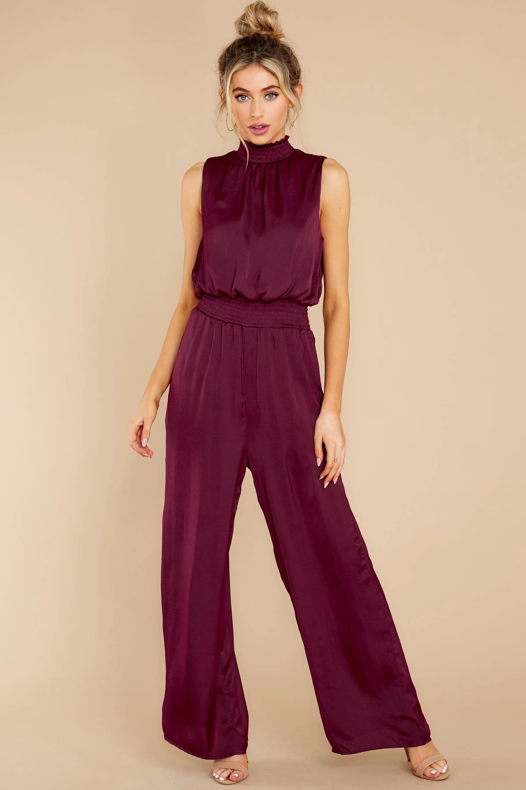 Elegant Stride Merlot Jumpsuit