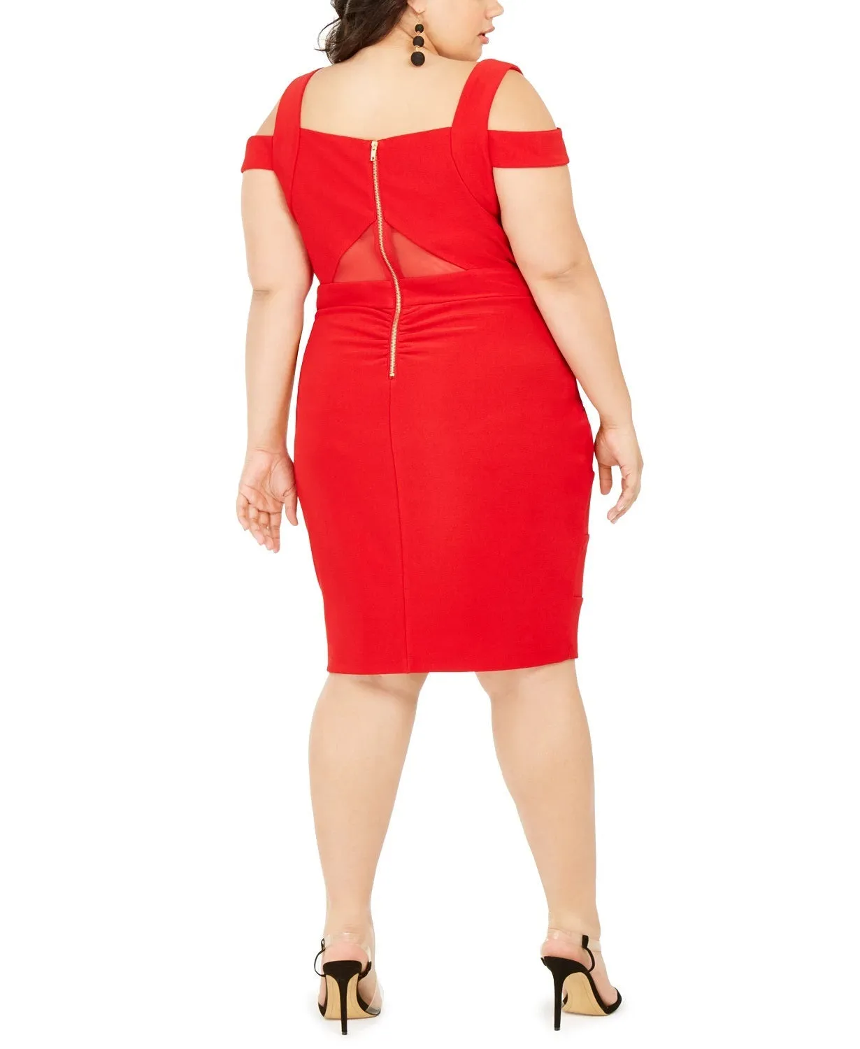 Emerald Sundae Women's Cold Shoulder Cut Out Sleeveless Sweetheart Neckline Below The Knee Body Con Cocktail Dress Red 2X