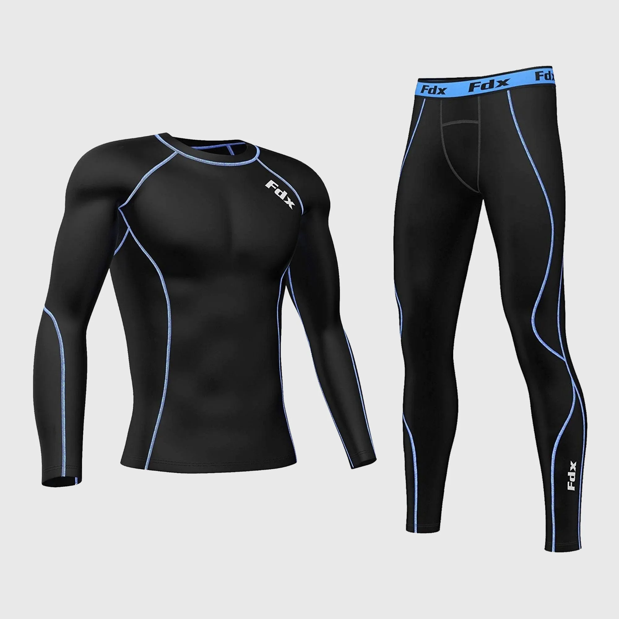 Fdx Men's & Boy's Set Blitz Blue Skin Fit Compression Top & Leggings