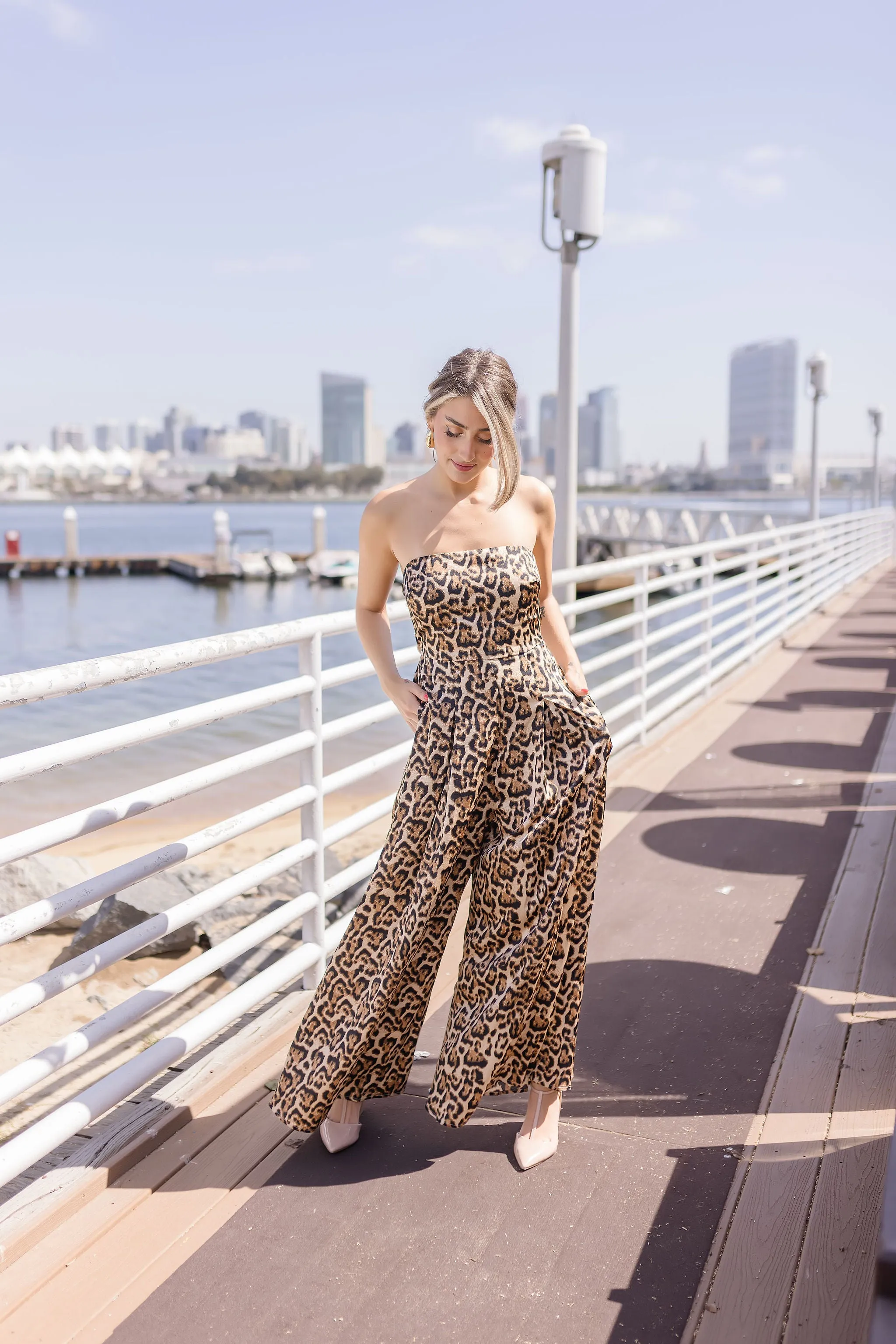 Francis Sleeveless Leopard Print Wide Leg Jumpsuit Brown