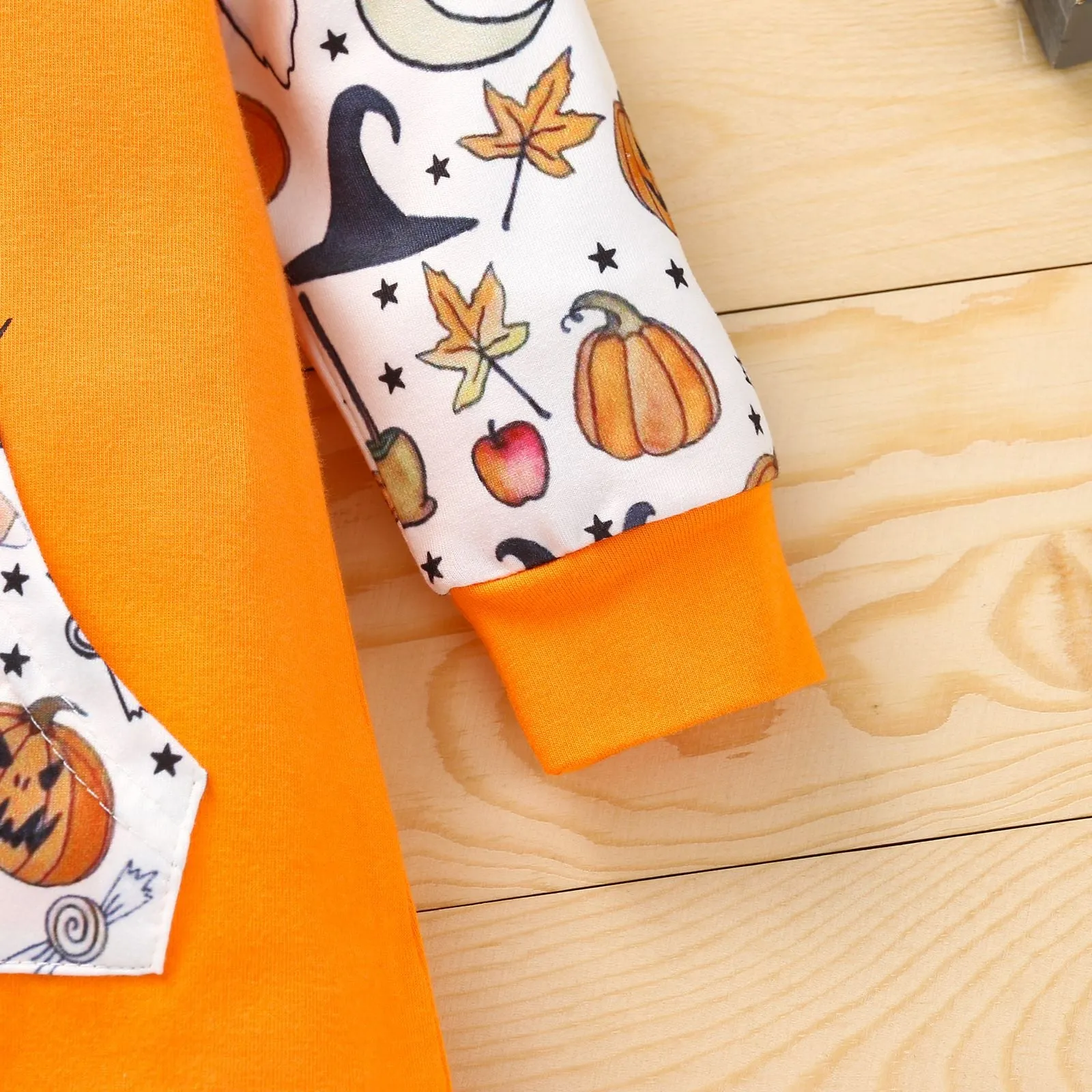 Halloween Baby Pumpkin Hooded Jumpsuit Color Block