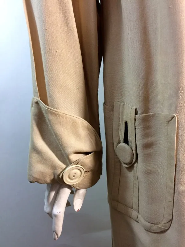 Ivory Linen Button Trimmed Car Coat circa Early 1900s