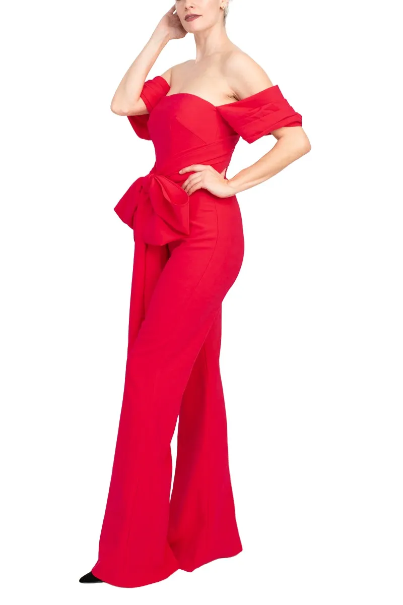 Jovani off the shoulder scuba crepe prom jumpsuit