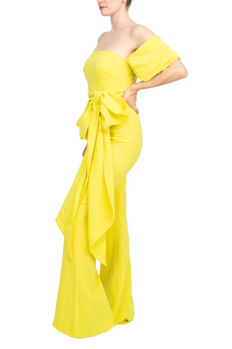 Jovani off the shoulder scuba crepe prom jumpsuit