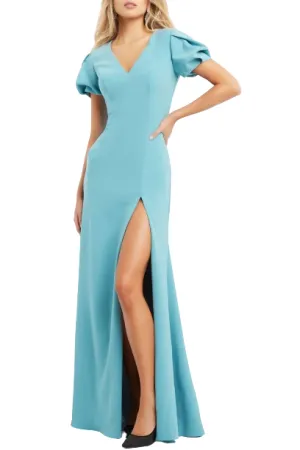 Jovani V-neck Short Bodycon Zipper Closure Slit Front Scuba Crepe Gown