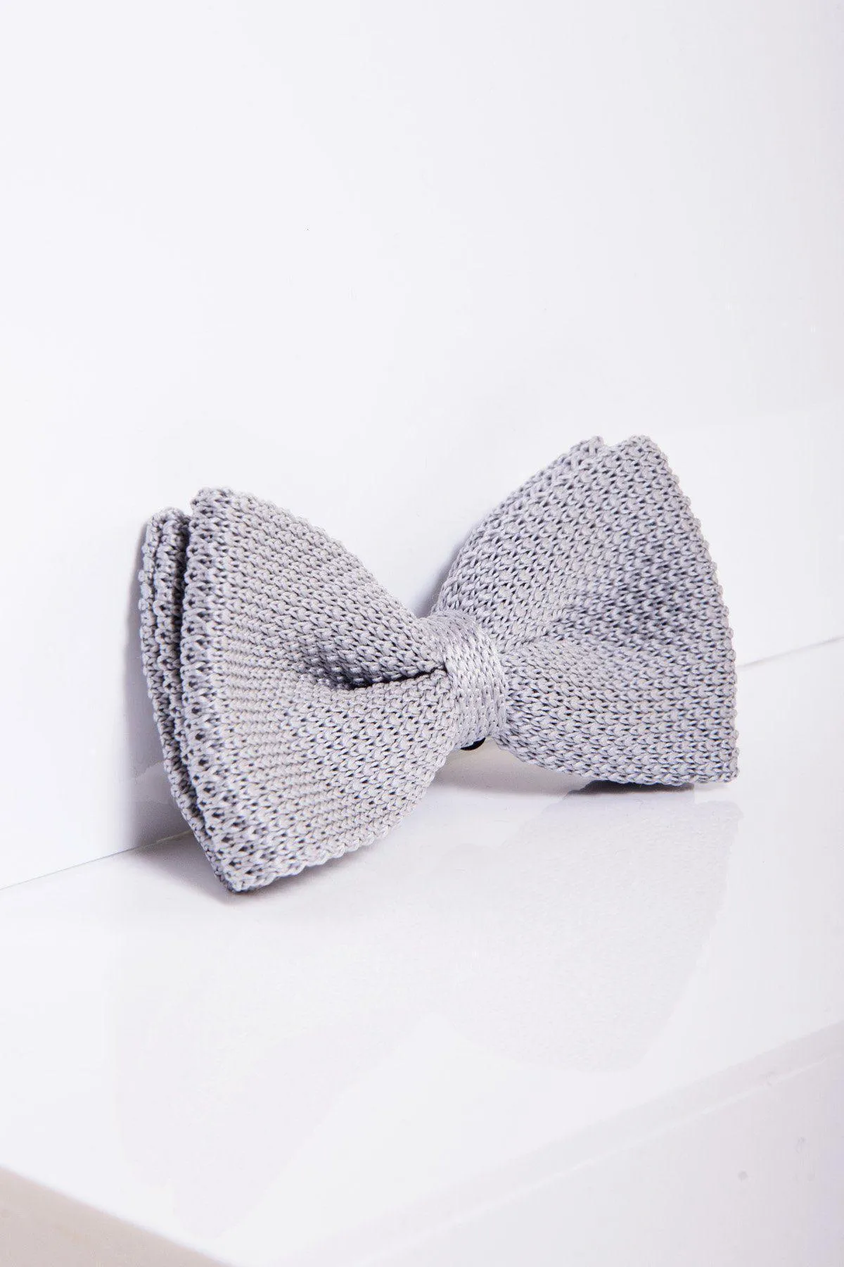 KB - Knitted Double Layer Bow Tie In Silver Grey