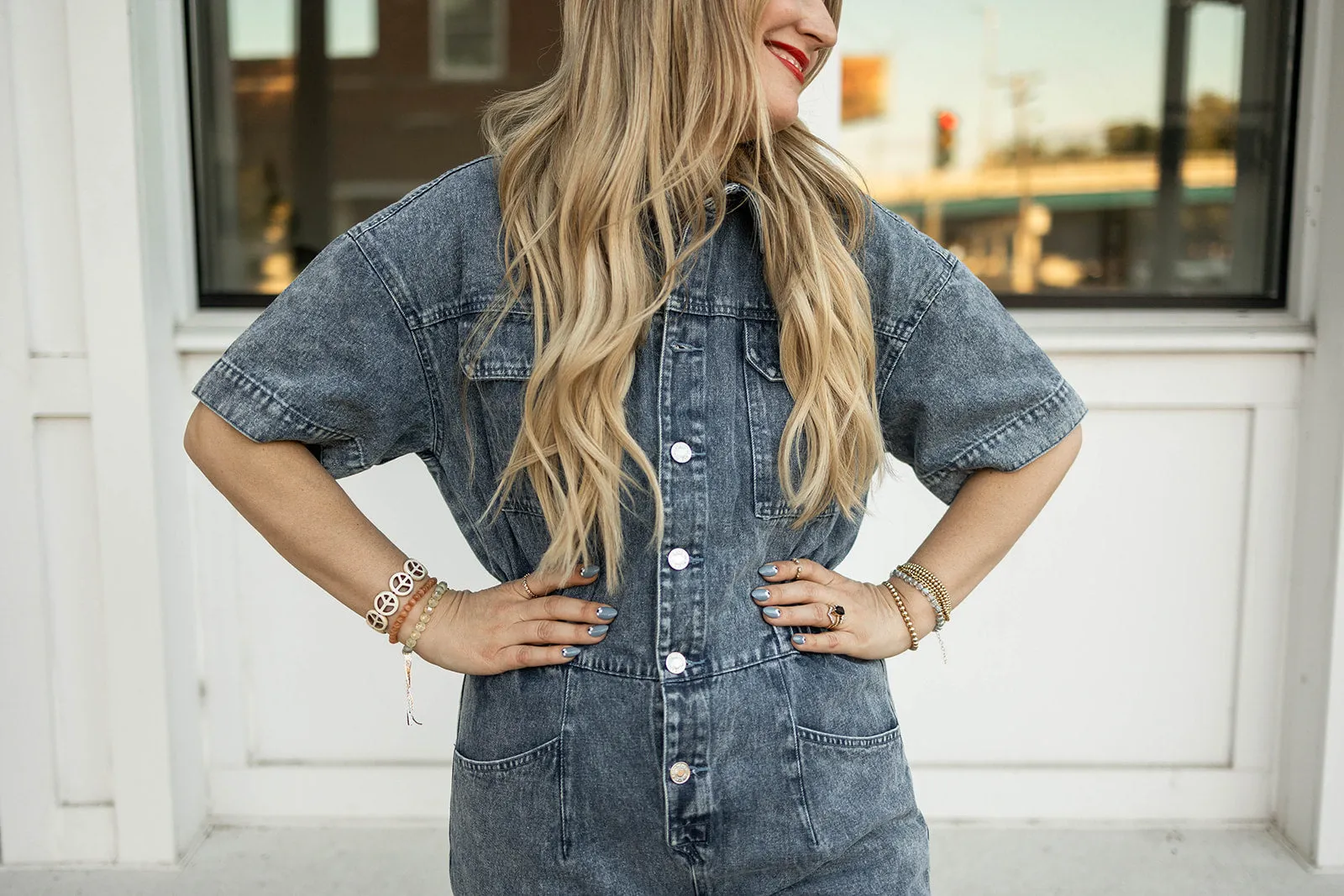 korina short sleeve denim jumpsuit