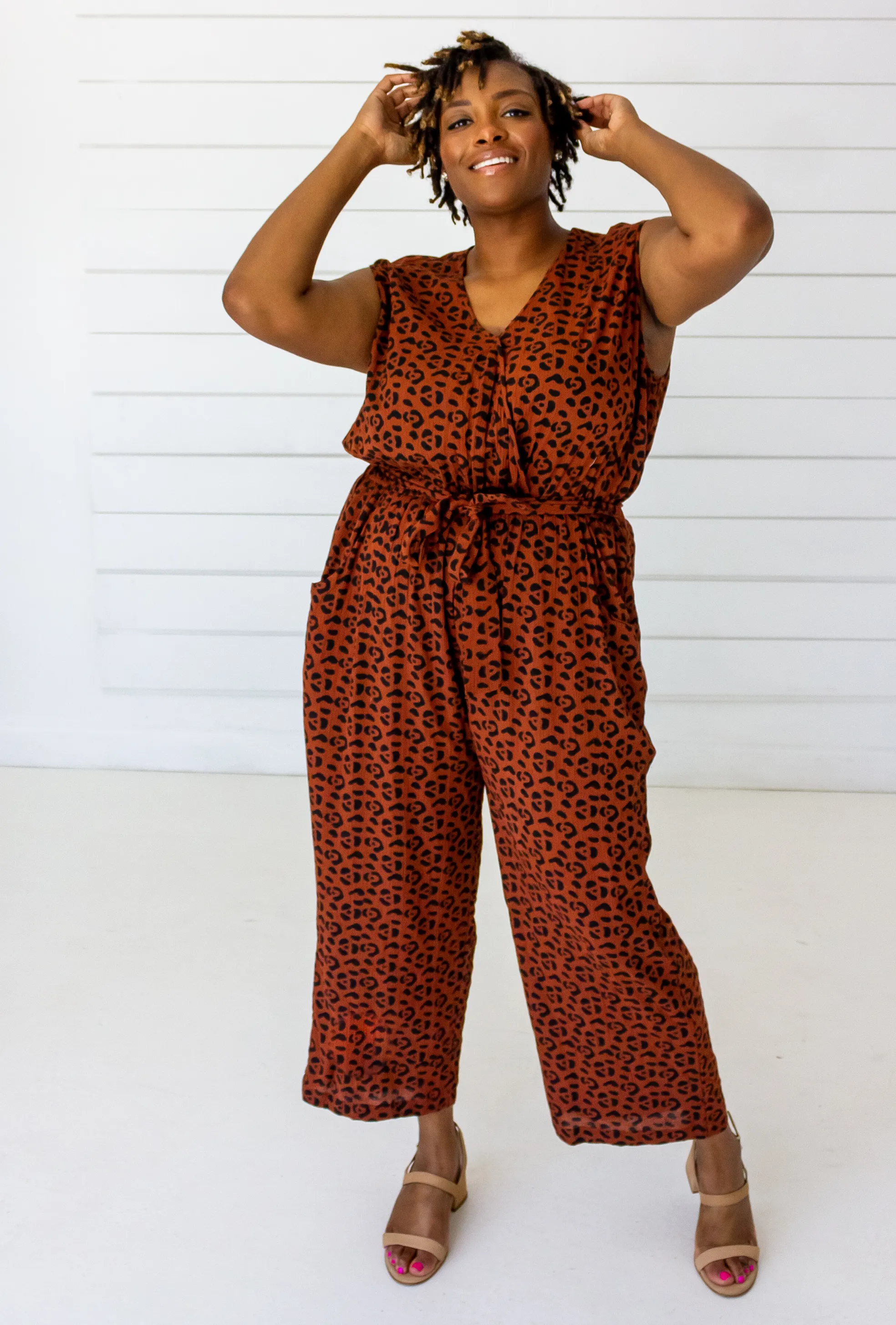 Leopard Sleeveless Jumpsuit in Sienna   Black