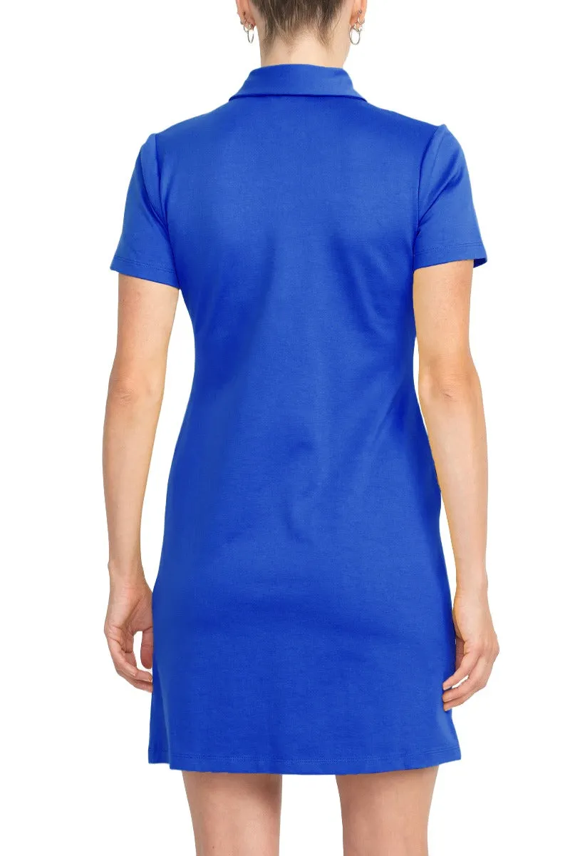 London Times Collared Button Short Sleeve Bodycon Solid Short Scuba Dress with Pockets