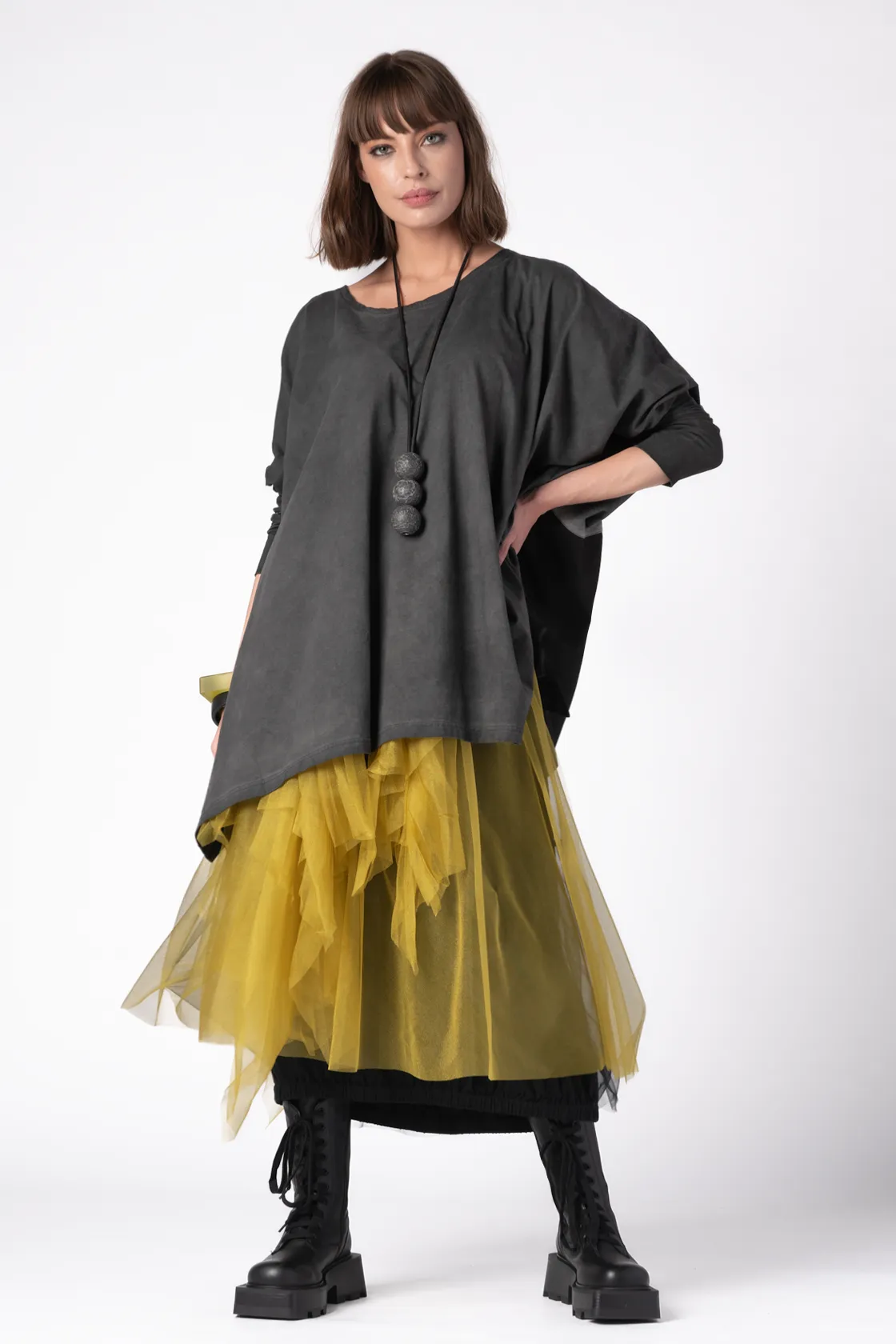 LUUKAA Layering Skirt in Black and Citrine Mesh