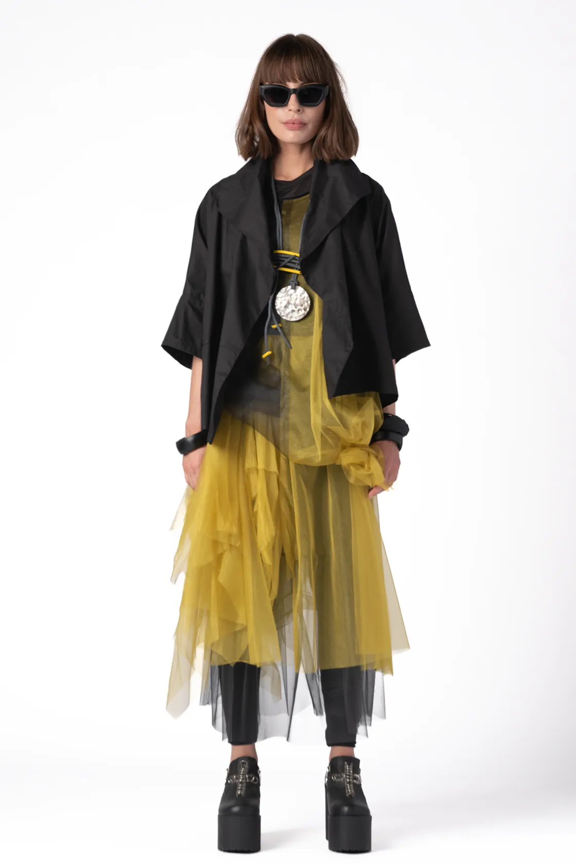 LUUKAA Layering Skirt in Black and Citrine Mesh