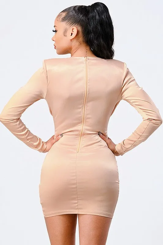 LUX GOLD CHAIN WAIST DETAIL BODYCON SATIN DRESS