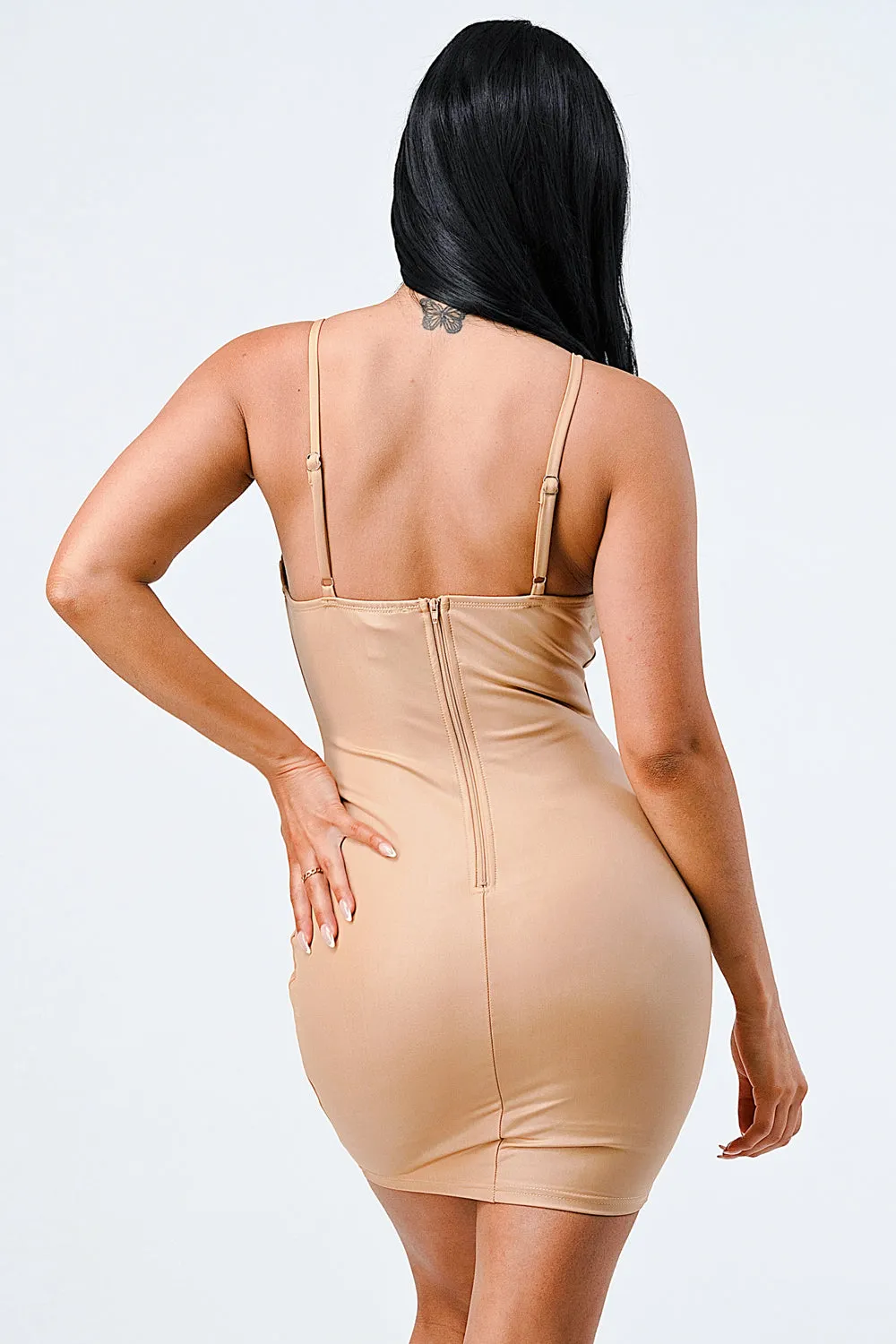 LUX SEXY STRETCH PU SWEETHEART BODYCON MINI DRESS