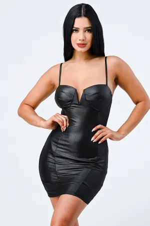 LUX SEXY STRETCH PU SWEETHEART BODYCON MINI DRESS