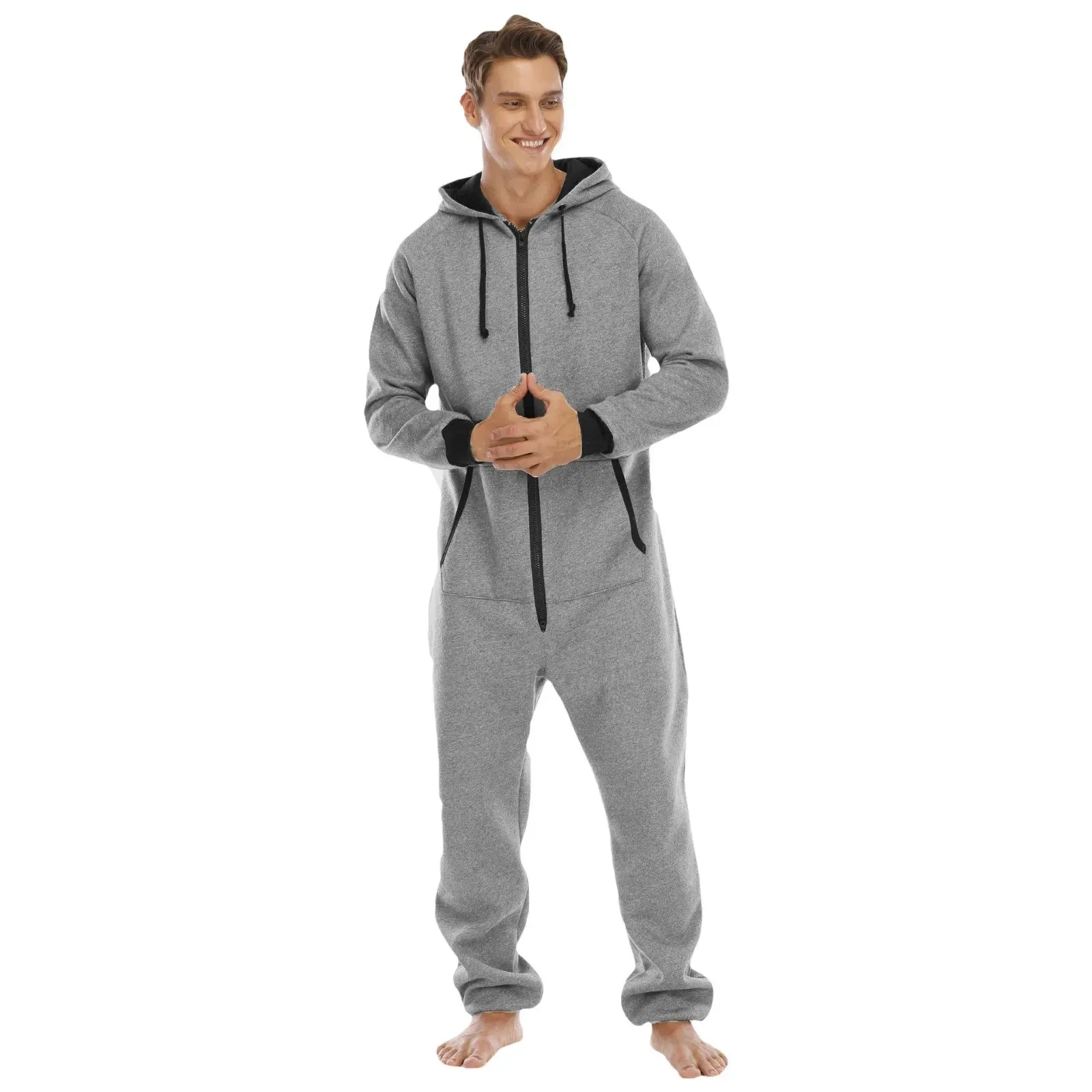 Men Sweatshirt Onesie Sleep Lounge Homewear Adult Sleepwear One-Piece Pyjamas Male Jumpsuits Hooded Onesies For Adult Men