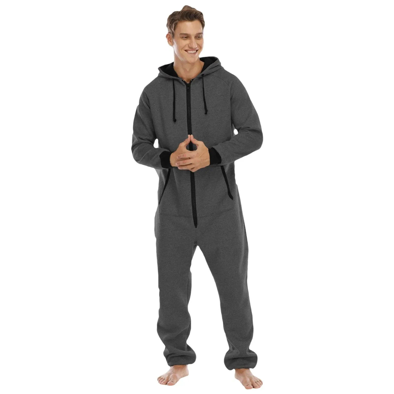 Men Sweatshirt Onesie Sleep Lounge Homewear Adult Sleepwear One-Piece Pyjamas Male Jumpsuits Hooded Onesies For Adult Men