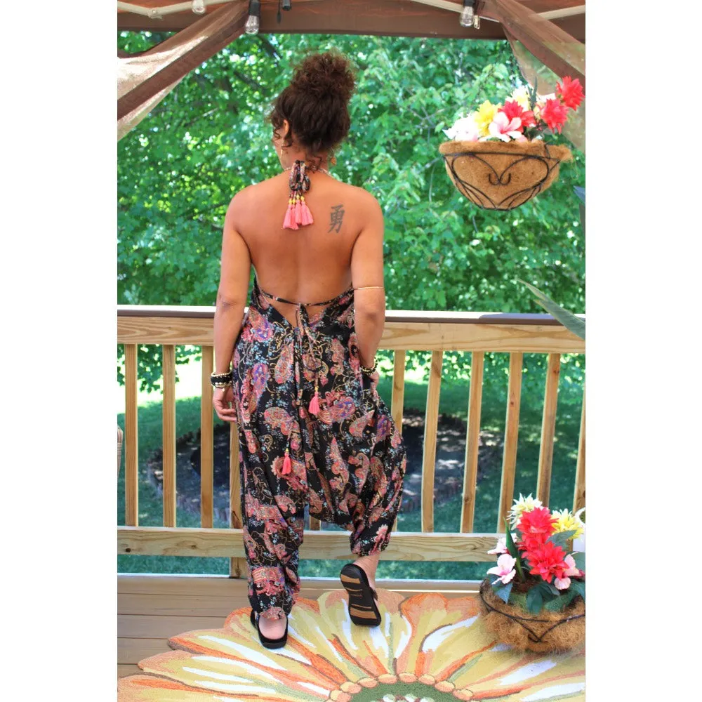 Midnight Silk Meadows Harem Jumpsuit