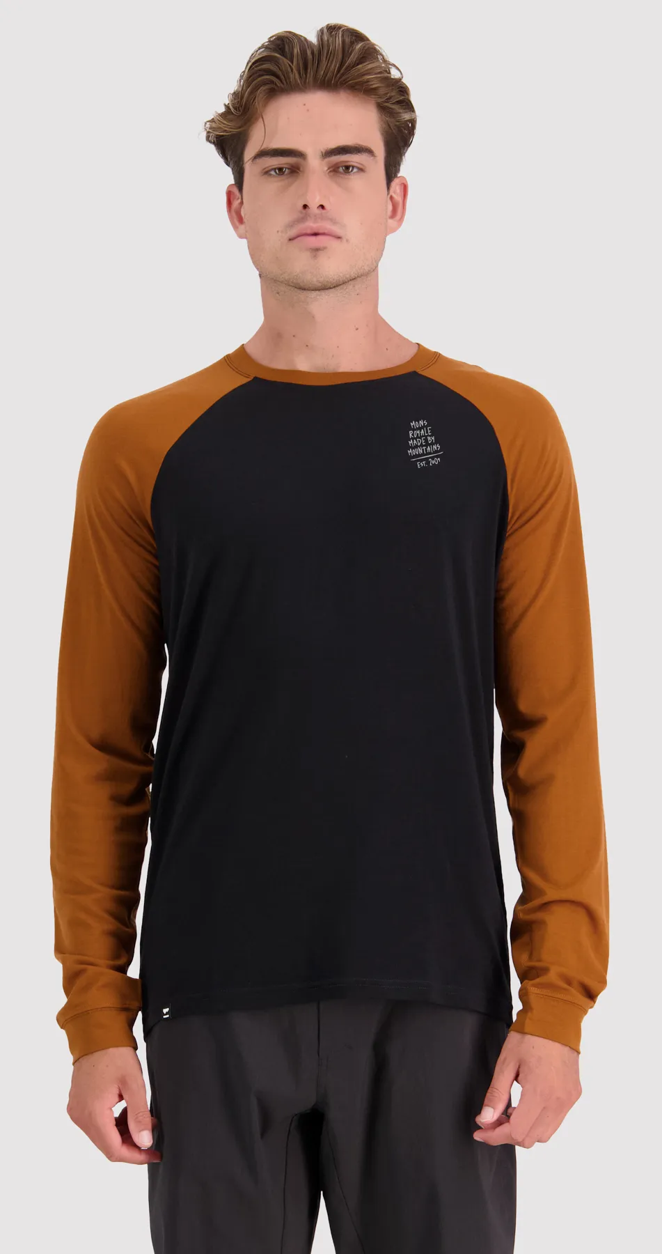 Mons Royale Icon Raglan Merino Long Sleeve Mens Graffiti Black / Copper